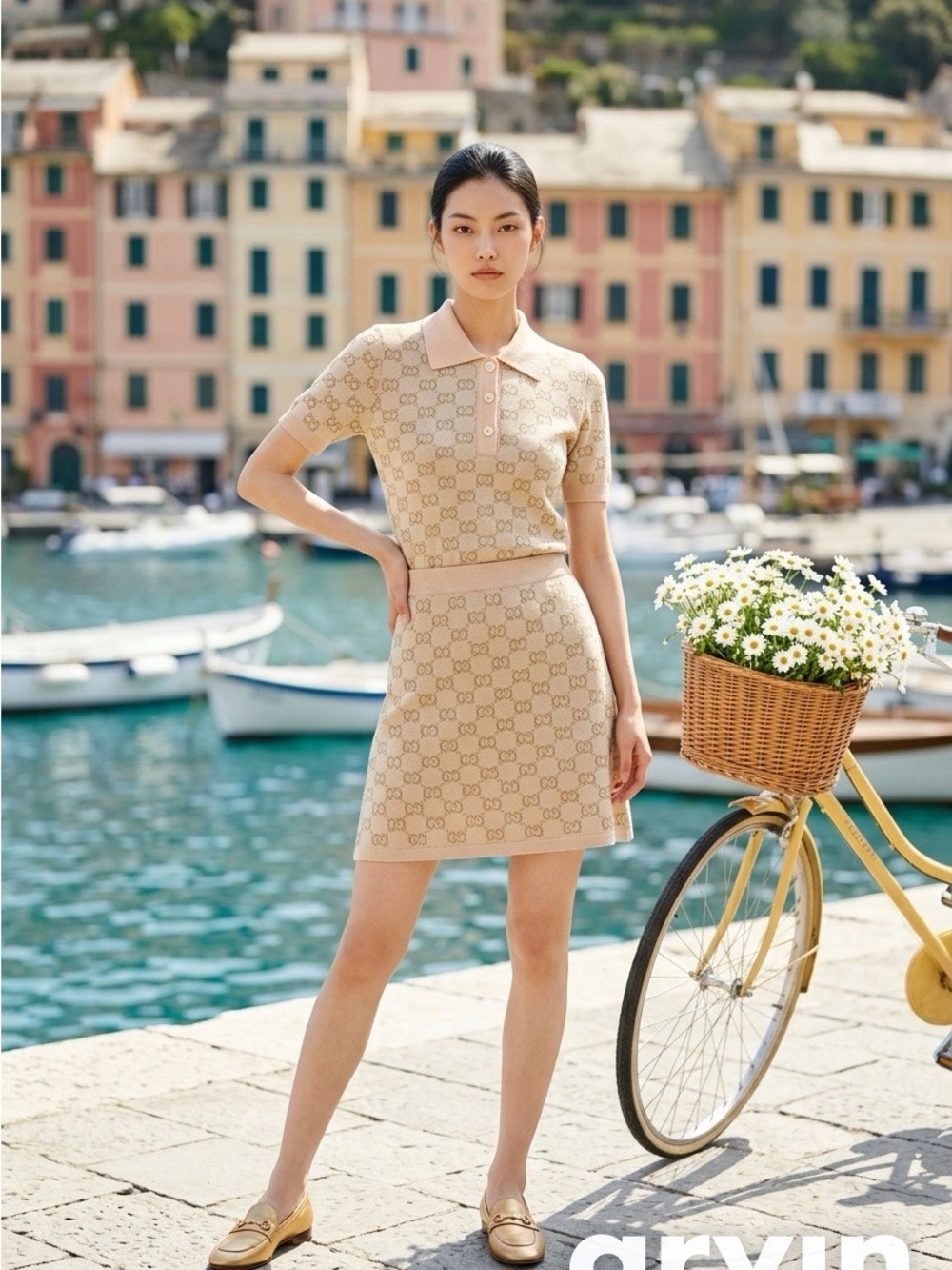 Gucci Beige GG-Knit Polo